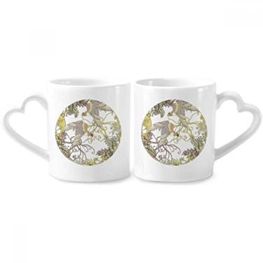 Imagem de Conjunto de canecas de porcelana para casais, flores e árvores, pássaros, Ukiyo-e, de cerâmica, para amantes de coração