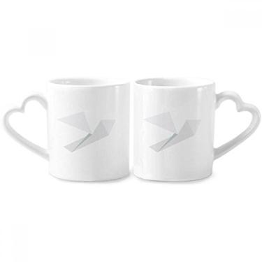 Imagem de Conjunto de canecas de porcelana para casais, estampa de pombo, branco, abstrato, de origami, coração
