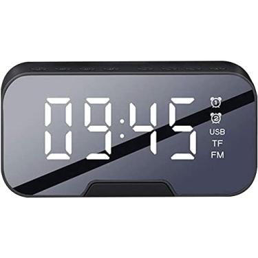 Imagem de Despertador digital Bluetooth, rádio de carregamento USB despertador duplo com espelho LED regulável - Sensor de temperatura do alto-falante Bluetooth luz noturna com descanso para telefone