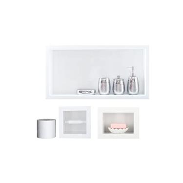 Imagem de Nicho Em Porcelanato Polido Porta Shampoo + Porta Papel Higiênico + Saboneteira (Branco)