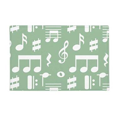 Imagem de DIYthinker White Music Notes Tapete verde antiderrapante para banheiro com porta de cozinha 40,64 x 60,96 cm