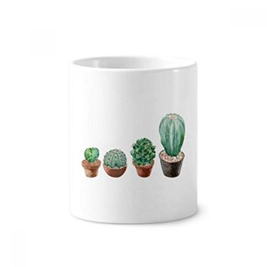 Imagem de Suculentas Cacto Vaso de Plantas Ilustração Escova de Dentes Suporte Caneca Branca de Cerâmica 355 ml