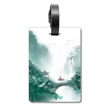 Imagem de Mountain Rain Mo Bolsa de viagem de aquarela chinesa com etiqueta para cartão de bagagem