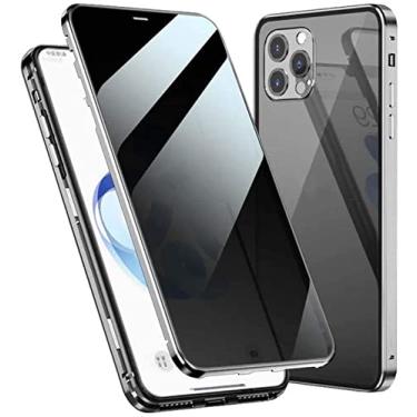 Imagem de NIBYQ Capa de telefone magnética anti-espião, capa de vidro temperado dupla face anti-espiar para iPhone 12 Pro Max (2020) 6,7 polegadas, pára-choques de metal (cor: branco)