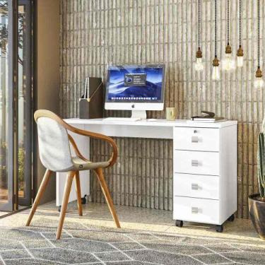 Imagem de Mesa Escrivaninha Com 4 Gavetas Branco Brilhante Office Dubai Lukaliam