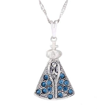 Imagem de Colar Nossa Senhora Aparecida com Strass 22mm - Sunshine Cristais Cor:Prata