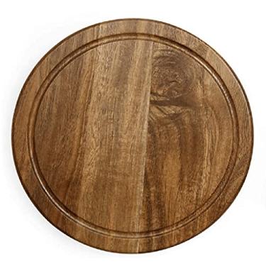 Imagem de Espaçoso Tábuas de charcutaria redondas Tábua de queijos de madeira Tábua de queijos giratória e conjunto de facas Conjunto de tábuas de charcutaria dobrável com 3 facas Multifuncional