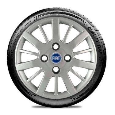 Imagem de Calota Carros Fiat Todos Aro 14 Prata Emblema Azul