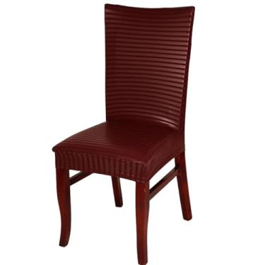 Imagem de Capa de cadeira de jantar de qualidade capa de cadeira de couro elastano elástico stretchchaises, vinho vermelho listras