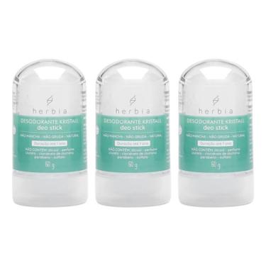 Imagem de Kit 3 Desodorante Natural Kristall Stick Retrátil 60g Hérbia Desodorante Cristal