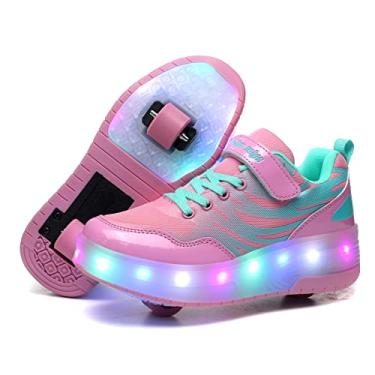 Imagem de BFOEL Tênis esportivo com LED recarregável USB para meninos e meninas, aniversário, Ação de Graças, Natal, melhor presente, Rosa/azul, 1.5 Little Kid