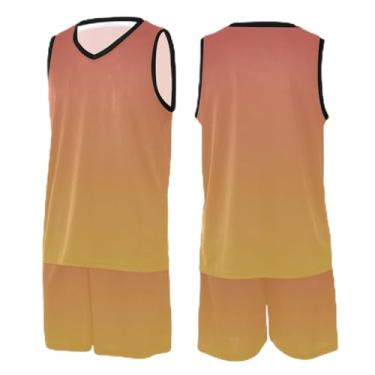 Imagem de CHIFIGNO Camisetas de basquete de bolinhas arco-íris pastel, camisetas de basquete de jérsei PP-3GG, Gradiente amarelo e laranja, GG