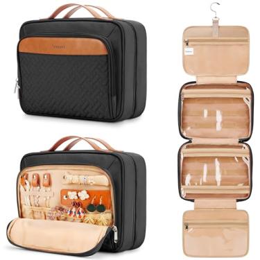 Imagem de COOSKY Bolsa de higiene feminina pendurada para viagem, comporta xampu de tamanho completo, com compartimento organizador de joias, bolsa de maquiagem extragrande, bolsa de cosméticos à prova d'água
