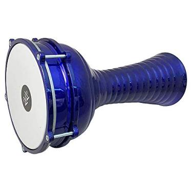 Imagem de ZAZA Percussion Darbuka de alumínio de 40 cm de comprimento, cabeça sintética ajustável de 20 cm (azul)