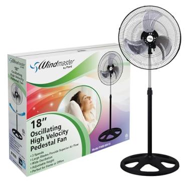 Imagem de PAMI Ventilador de pedestal oscilante de alta velocidade de 45,7 cm - Ventilador de chão portátil com 3 níveis de velocidade e altura ajustável - Ventilador de ar potente - Ventilador de resfriamento