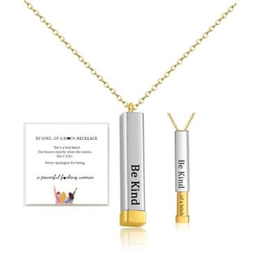 Imagem de DIOWUS Be Kind Of A B Colares para mulheres, To Best Friends Sorority Sisters Pingente de tubos quadrados inspiradores com mensagem oculta, pulseira de aço inoxidável, joia de presente de amizade, Aço
