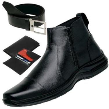 Imagem de Botina de couro com fechamento ziper, com carteira + cinto, sapato com sola de borracha.-Masculino