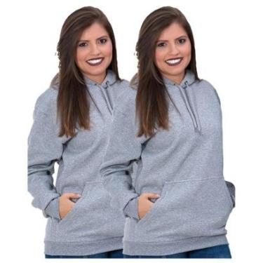 Imagem de Kit 2 Moletons Básico Liso Cinza Flanelado Blusa Frio Feminina-Feminino
