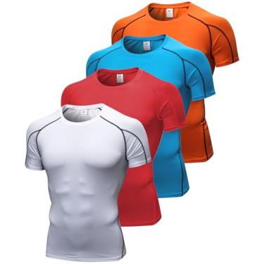 Imagem de SPVISE Pacote com 2 ou 4 camisetas masculinas de compressão de manga curta e secagem fresca para academia esportiva, Pacote com 4: branco + azul + vermelho + laranja, XXG