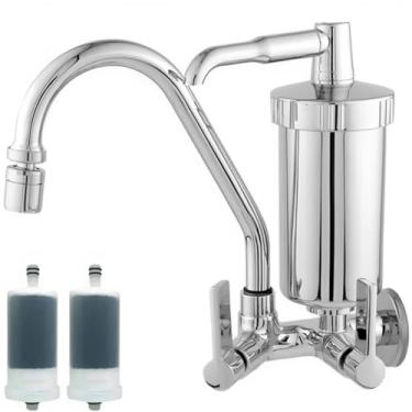 Imagem de Torneira de Cozinha com Bica Móvel Filtro de Água Metal Parede Incluindo 2 Refis