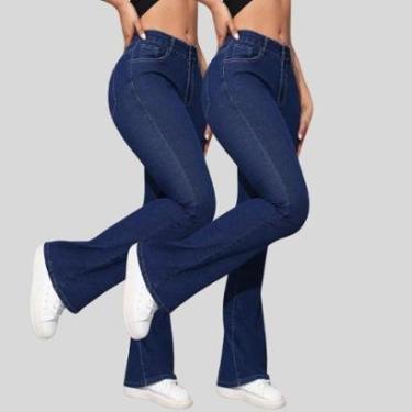 Imagem de KIT 2 Calças Flare Jeans Feminina Boca de Sino Cintura Alta Modeladora Confort-Feminino
