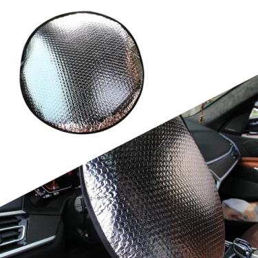 Imagem de awlbed 1 capa de para-sol para volante de carro, design de bloqueio de borda de 46 cm, escudo térmico à prova de sol frente e verso, protetor refletor de volante antiqueimadura fácil de segurar,