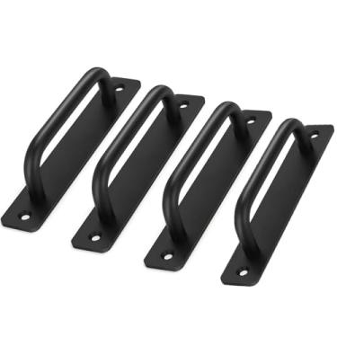 Imagem de Puxador de porta de celeiro Senfei de metal resistente com base longa nivelada para gaveta de porta de garagem de galpão de portão 4 peças (G, preto)