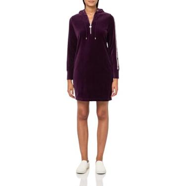 Imagem de Tommy Hilfiger Moletom com capuz feminino de veludo com zíper e fita adesiva global, Berinjela, GG