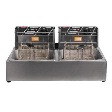 Imagem de Fritadeira Elétrica Industrial a Óleo 10 Litros com Duas Cuba E Tampas