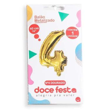 Imagem de Balão Metalizado Números 40cm Dourado - FUTURE, 4, Dourado