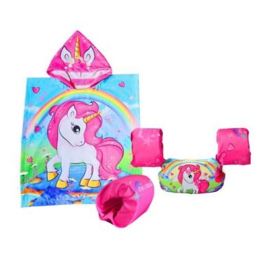 Imagem de Kit Infantil Roupão com Capuz e Colete Salva Vidas Seguro - SEA KIDS