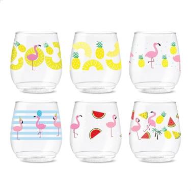 Imagem de TOSSWARE POP 400 ml Vino Let's Fla-Mingle Series, conjunto de 6, taças de vinho de plástico recicláveis, inquebráveis e transparentes
