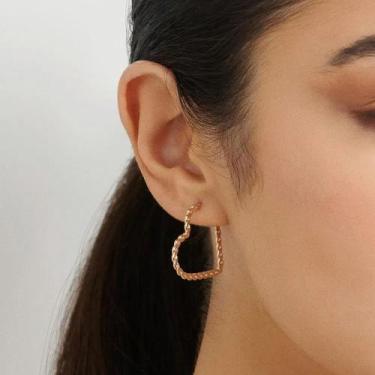 Imagem de Brinco rommanel meia argola coração folheado a ouro trabalhada fio tor