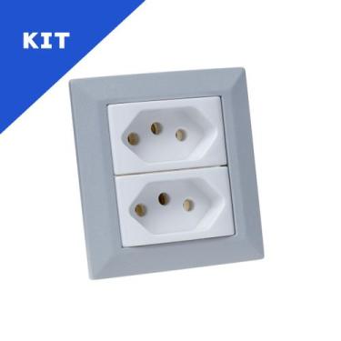 Imagem de Kit Espelho Duplo Chanfrado com 2 Tomadas 10A Cada Cinza - CONNECT CAI