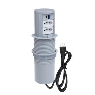 Imagem de Torre De Tomada Totem Slim Manual 2 Tom 10A 2 USB 9.0A CZ - CONNECT CA