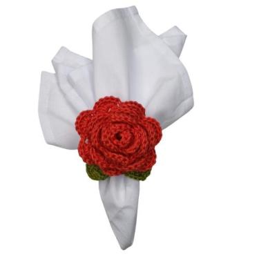 Imagem de Kit 4 Porta Guardanapos Croche Botão Rosa Mimosa Vermelho - Maison Cha