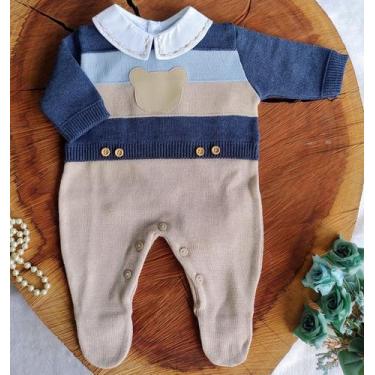 Imagem de Macacão Tricô Bebe mescla urso - locomotiva, Azul, rn