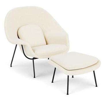 Imagem de Poltrona com Puff Womb Chair Base Preta Bouclê - Decorato Móveis, Bran