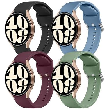 Imagem de AK Pulseiras compatíveis com Samsung Galaxy Watch 5 de 40 mm e 44 mm, pulseiras Galaxy Watch 5 Pro de 45 mm, pulseiras Galaxy Watch 4, pulseira clássica para Galaxy Watch 4, pulseira esportiva de 20 mm ajustável de silicone para Galaxy Watch 5/4 mulheres e homens (preto/azul cinza/vermelho vinho/ver