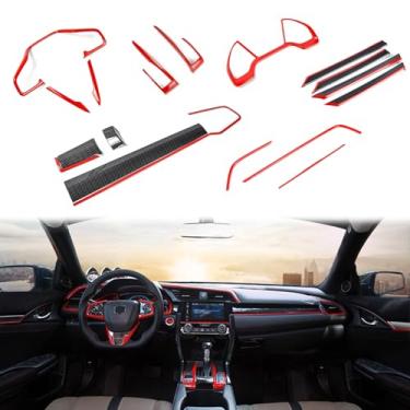 Imagem de Fancemot 23 peças de painel central de console de fibra de carbono ABS, caixa de engrenagens e acabamentos de volante, acabamento de tira de painel de porta lateral interior para Honda 10ª geração