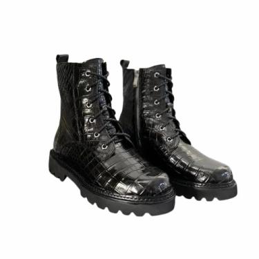 Imagem de Pele de crocodilo exótico autêntica para homem, casual, preto, botas curtas de tornozelo com fecho de correr, Preto, 42 BR