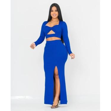 Imagem de Conjunto Cropped e Saia Longa - Ritta Girls, Azul, Tamanho Único 