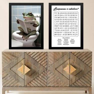 Imagem de Kit 2 Quadros Divertidos Banheiro - Perereca 45x34cm - com vidro - Qua