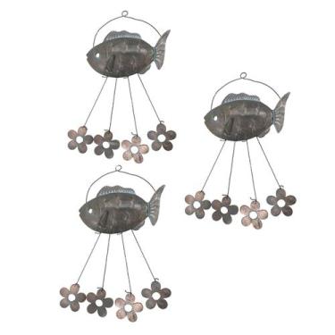 Imagem de Sino dos Ventos Peixe Flores Kit 3 unidades Decoraçao Jardim Varanda R