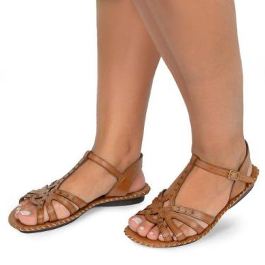 Imagem de Sandália Rasteira em Couro Whisky - Flor D Couro, 35
