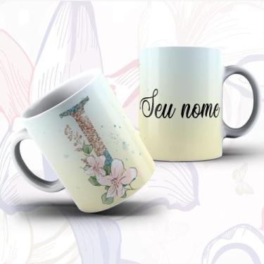 Imagem de Caneca Alfabeto Floral Glitter Personalizada Com Inicial E Nome Todas 