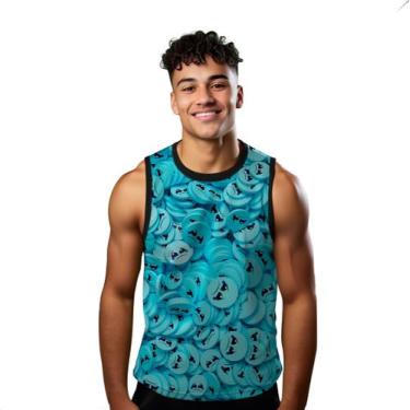 Imagem de Camiseta Regata Verão Estilo Moda Praia Emojis Cartoon Azul Triste Cho