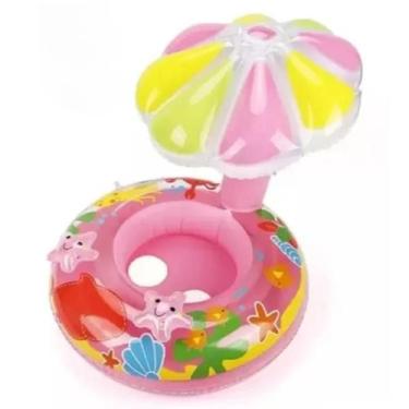 Imagem de Boia Bote com cobertura rosa coqueiro fralda para bebes infantil - Out