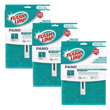 Imagem de Kit 3 Pano de Chão 60x80cm Grande Microfibra Com Furo para Rodo Flash 