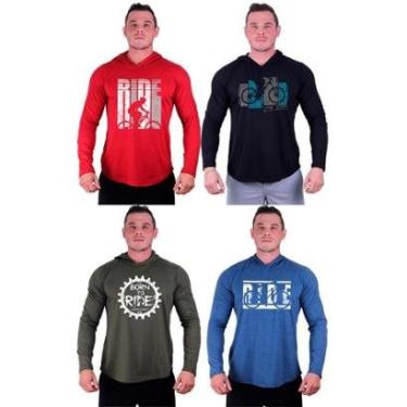 Imagem de Kit 4 Camisetas Manga Longa com Touca Longline Estampada Treino Academia Lazer Casual-Masculino
